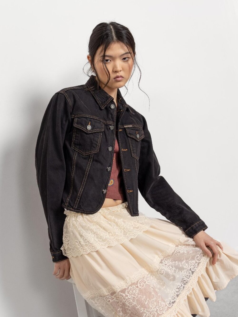 Calvin Klein Vintage Denim Jacket – Cropped Black Jean Jacket (Size XS/S)